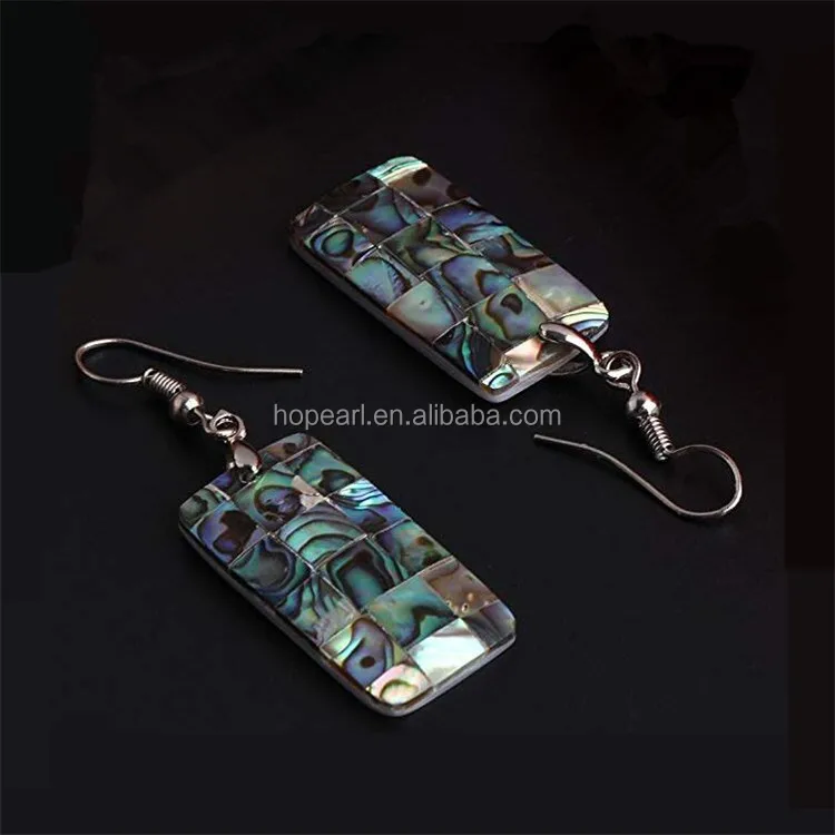 MOP44 Abalone Shell Handmade Rectangle Natural Paua Dangle Earrings