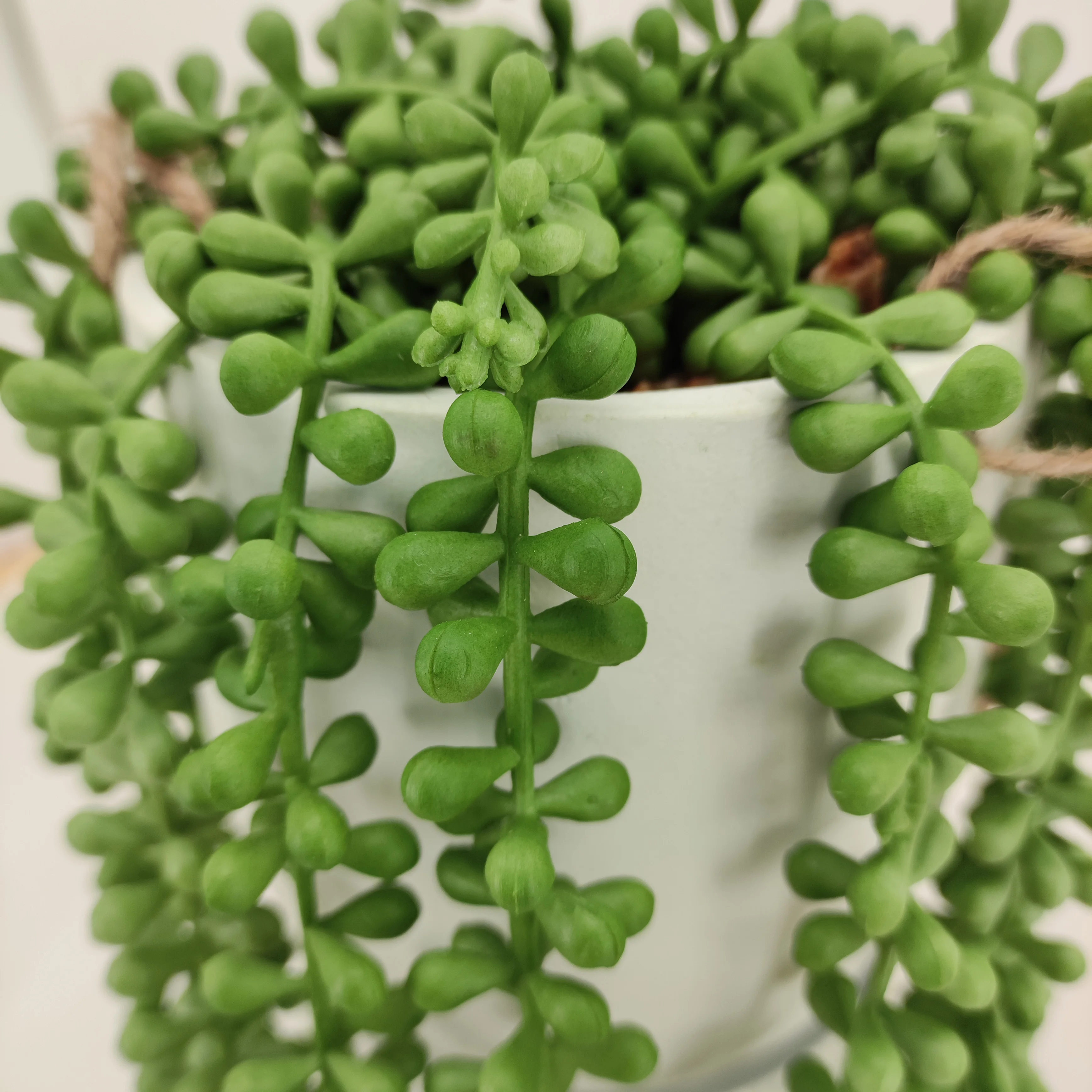 Home Indoor Decor Faux Green Planter  White Ceramic Potted Artificial Hanging Succulent String Of  Pearls Plants