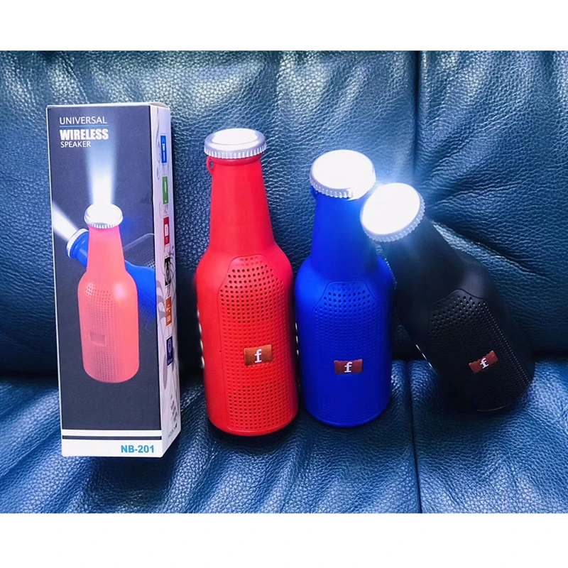 2020 New Bottle Shape Mini Blue-tooth Flashlight Wireless Speakers Subwoofers BT/TF/USB NB201