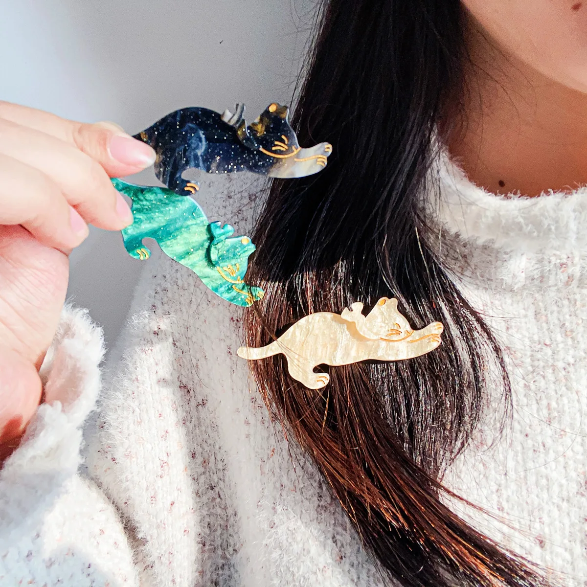 Dowell Newest Cute Style Cat Shape Sweet Kitty Design Acrylic Duckbill Clip Hairpins