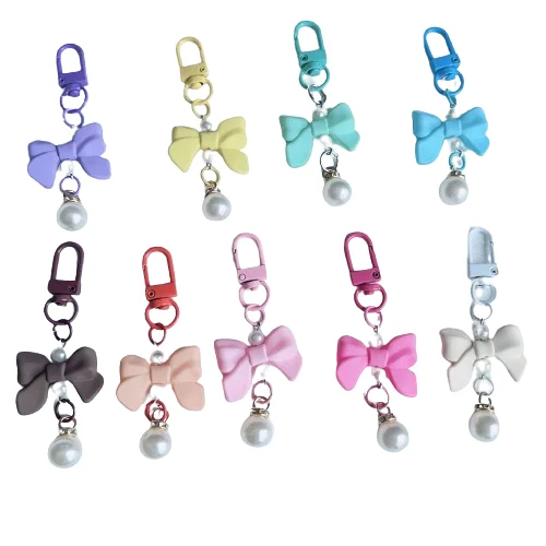 Wholesale  Bow Beads Pendant Keychain Bluetooth Earphone Keyrings For Women Cute Car Keyring Holder Charm Couple Bag Handbag