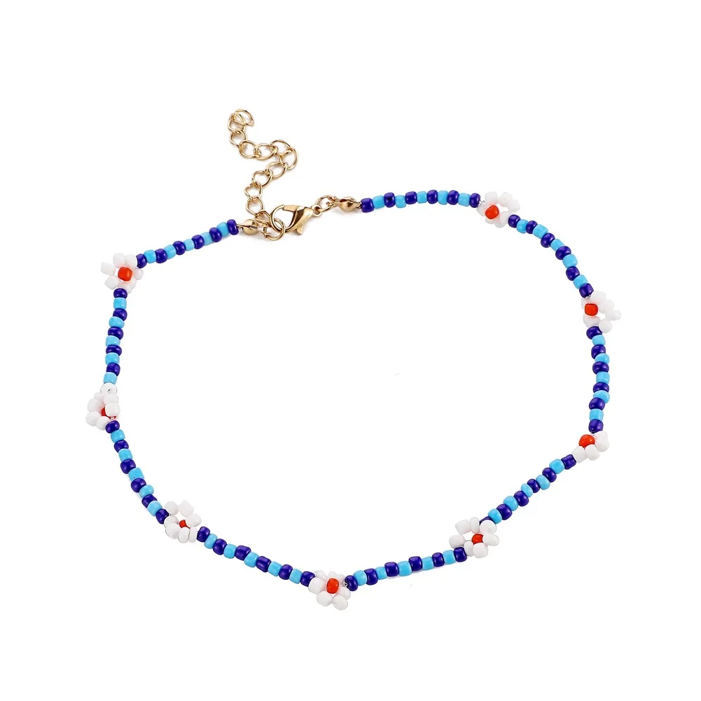 New Arrival Ethnic Style Items Creative Handmade Colorful Necklace Rice Beads Woven Small Flowers Bohemian Clavicle Necklace