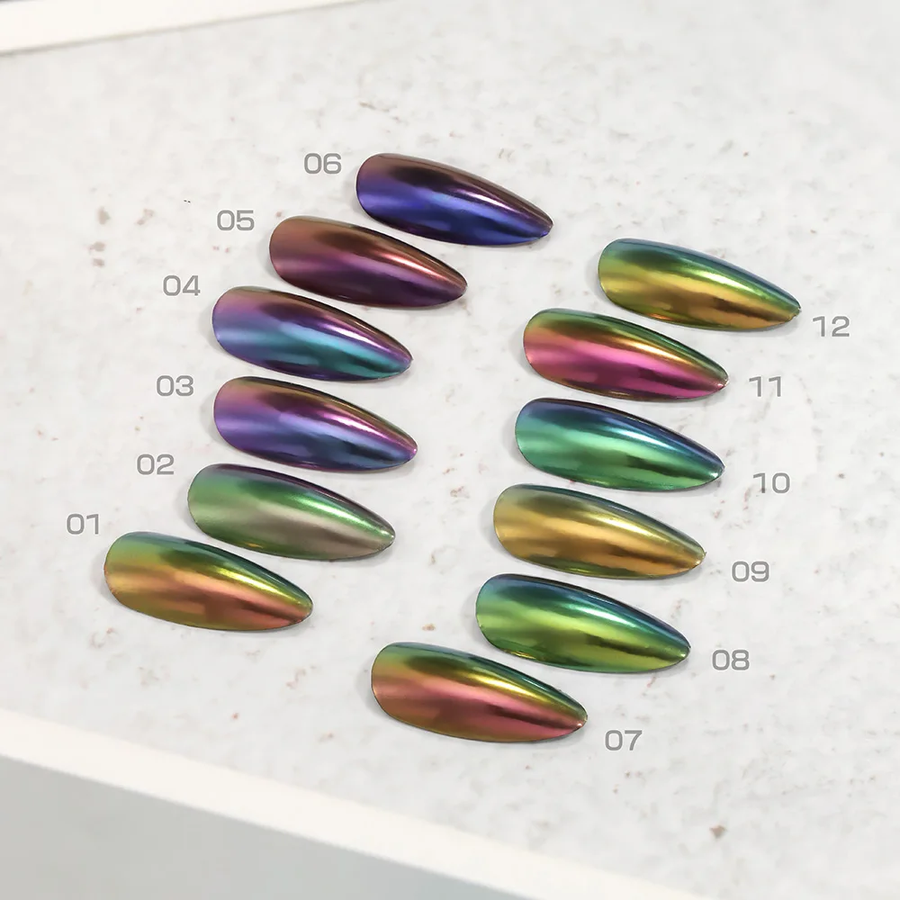 Private Label BOZLIN 12 Color Chameleon Series High Pigment Metallic Liquid Mirror Chrome Powder Gel Polish
