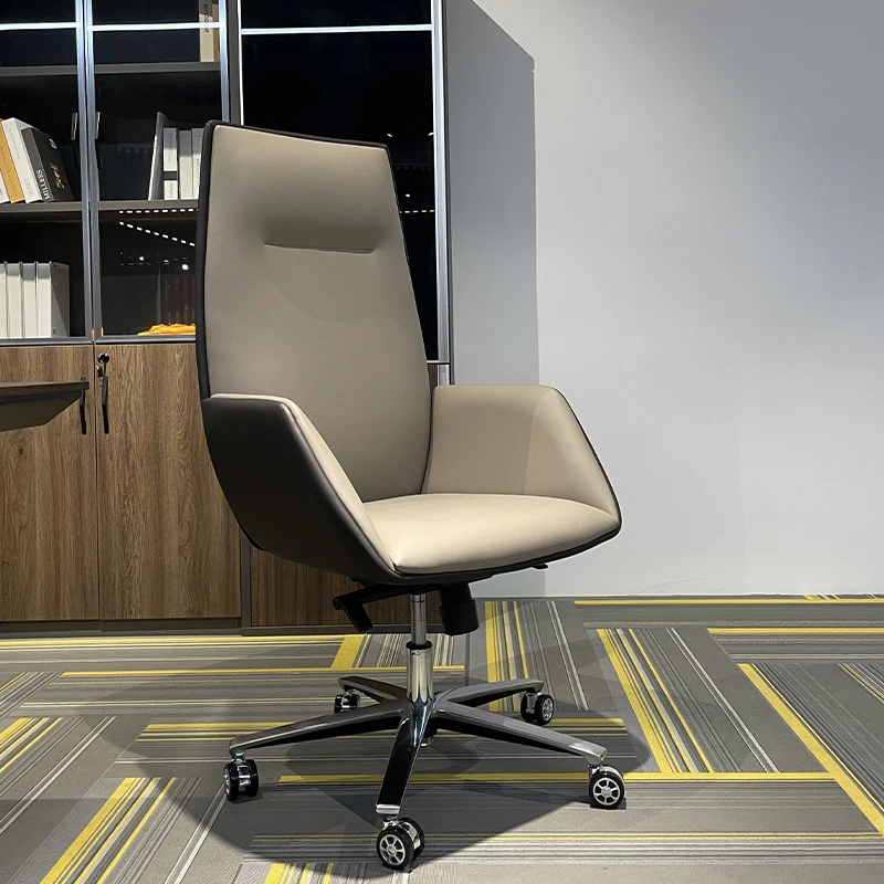 Modern Home & Office Leather Chair Comfortable High Backrest Computer & Meeting Room Chair Cowhide Boss Lifting Seat