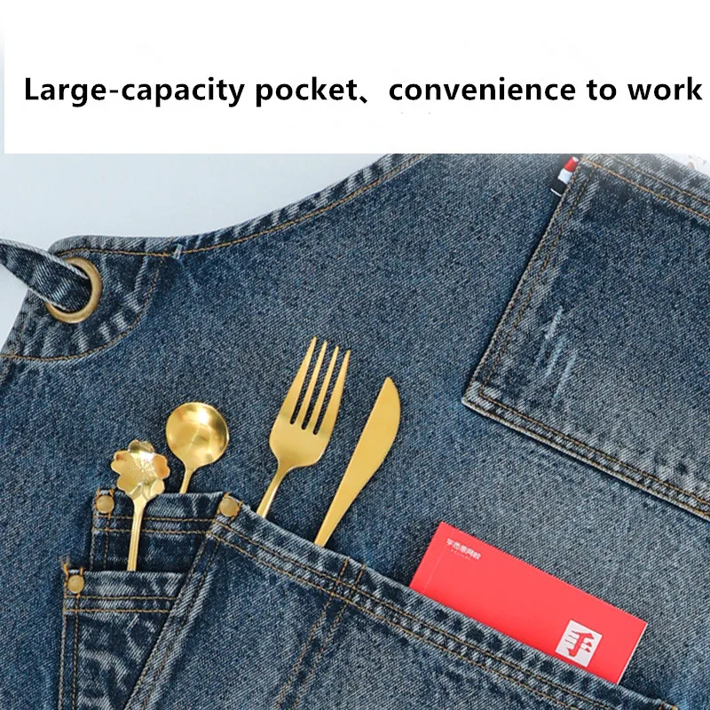 Denim apron coffee shop restaurant milk tea work baking special tool bbq apron