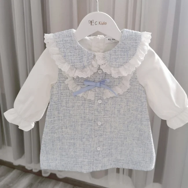 
PHB 14089 blue color beautiful Spanish design girls short cute dress 