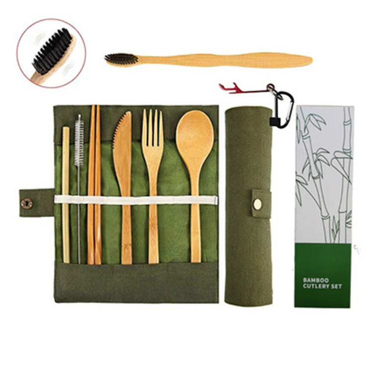 
Best price custom logo bamboo cutlery set with bamboo toothbrush 