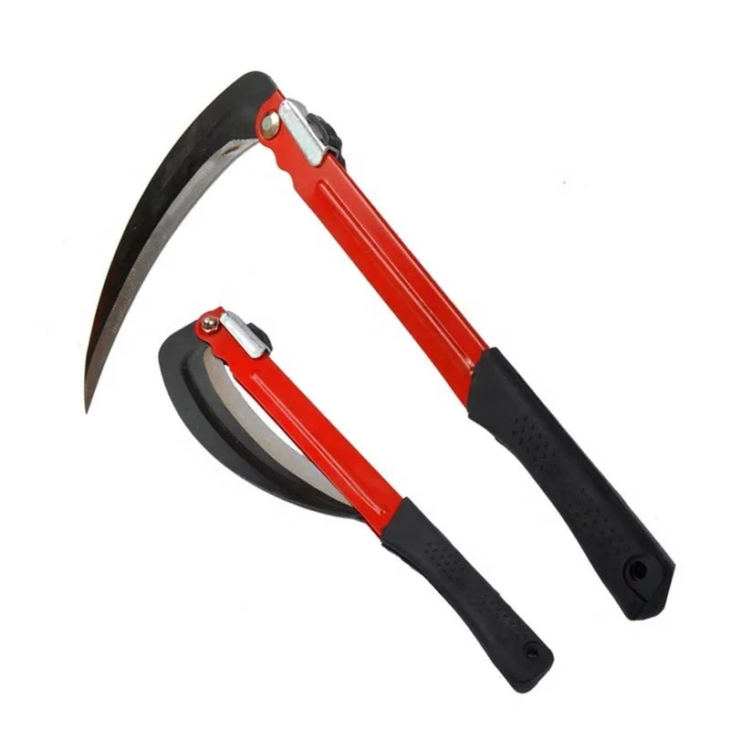High Quality Carbon Steel Cutting Garden Farming Tool Grass Tooth Sickle with Wooden/Plastic Handle Folding Sickle