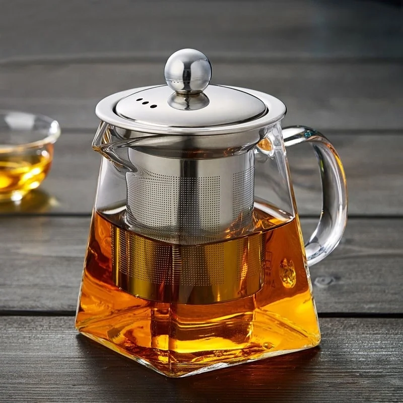 25OZ/750ml Lead-free Square Borosilicate Glass Teapot Blooming Loose Leaf Glass Tea Pot With Stainless Steel Infuser