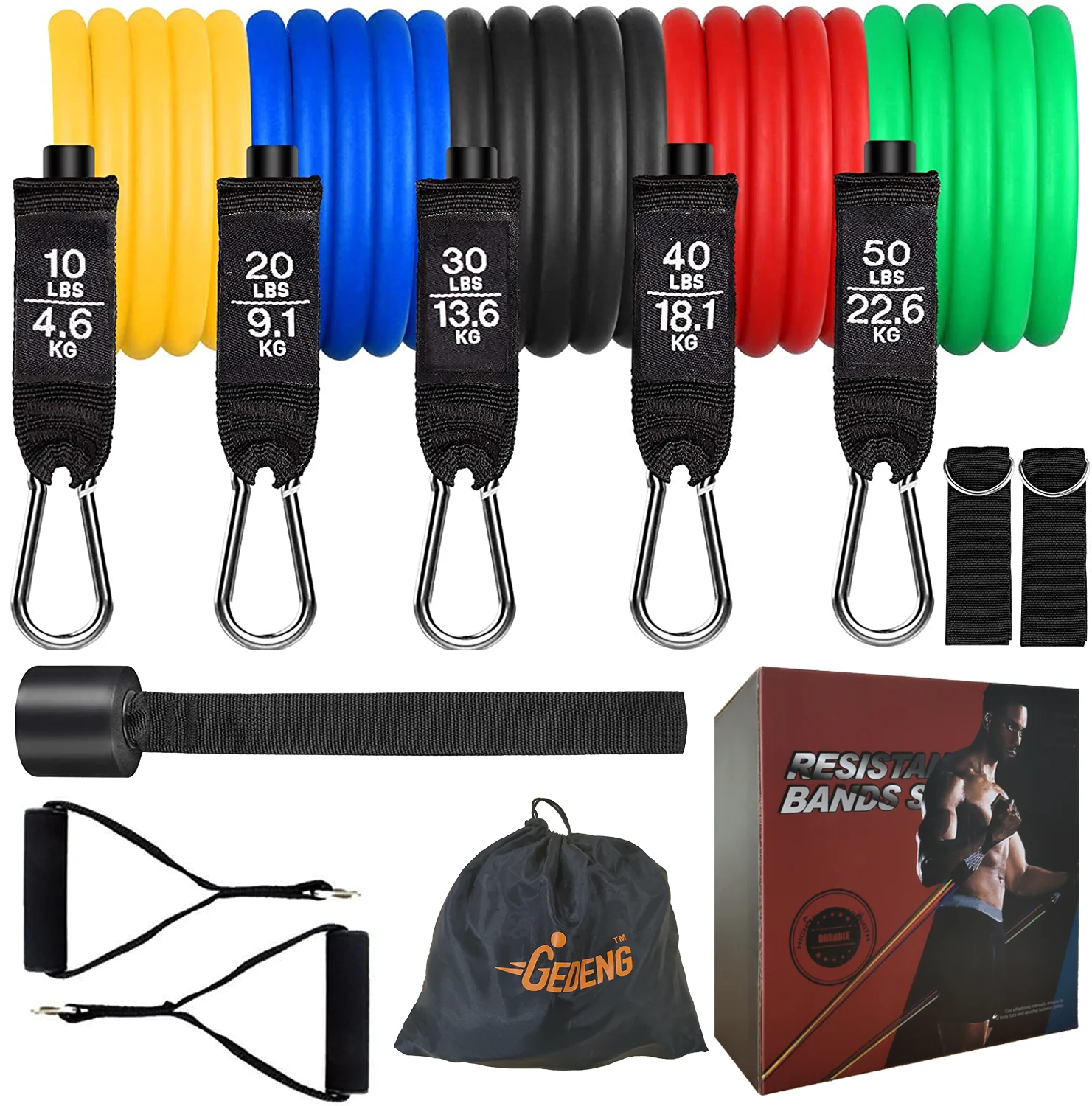 2022 GEDENG Workout Training Tubes Exercise 11 Pcs Resistance Bands, Body Building Accessories Heavy Duty Resistance Band Set