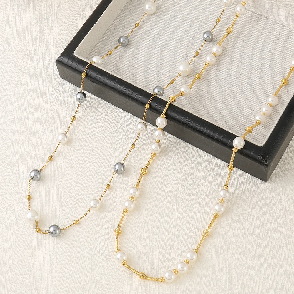 Fashion Trendy 8mm Sweater Chain Handmade Long Big Bead Pearl Necklace Women Jewelry