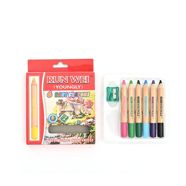 Ins Hot Product School Supplies Coloring Non-Toxic 6 Colors Crayons With Sharpener