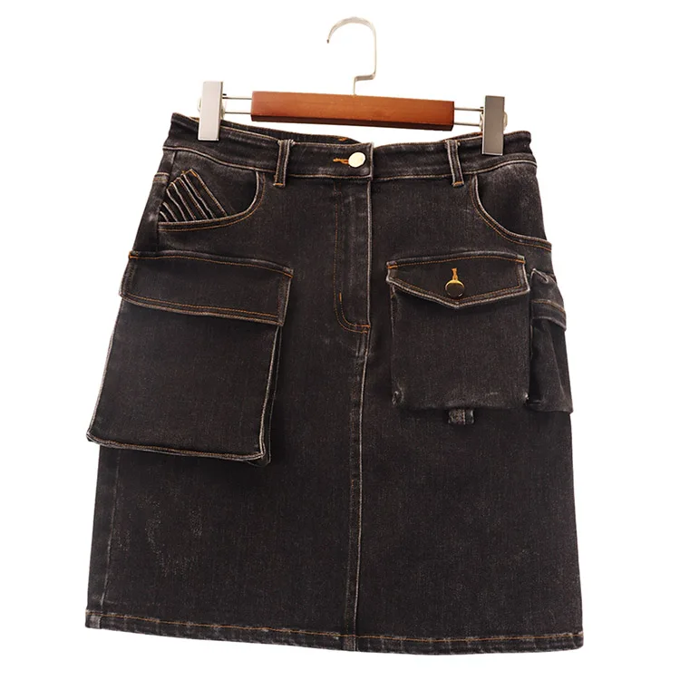 Wholesale A-line Women Straight Blue Washed Denim Skirt Lady Jean Mini Skirts