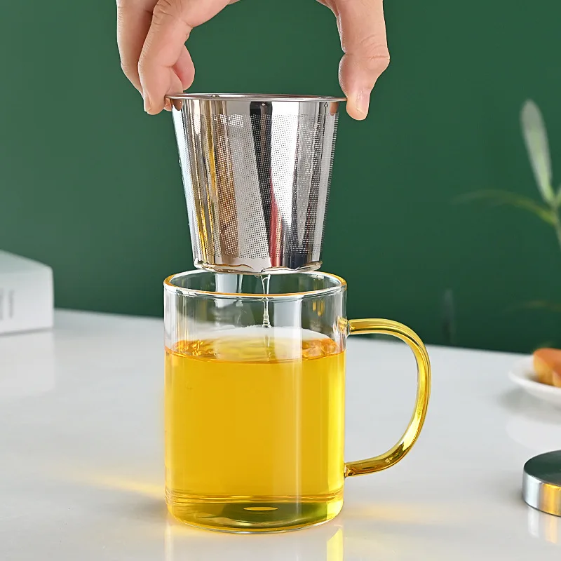 Luxury 400ml Borosilicate Glass Tea Cup Infuser Filter Stainless Steel Lid Heat Resistant Use Hand Coffee 500ml 350ml Options