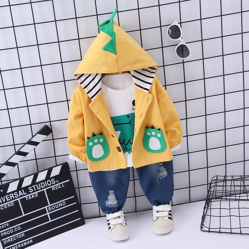 Wholesale new autumn 2020 boys Hoodie crocodile cartoon long sleeve baby clothing striped trousers baby 3 pieces children wears