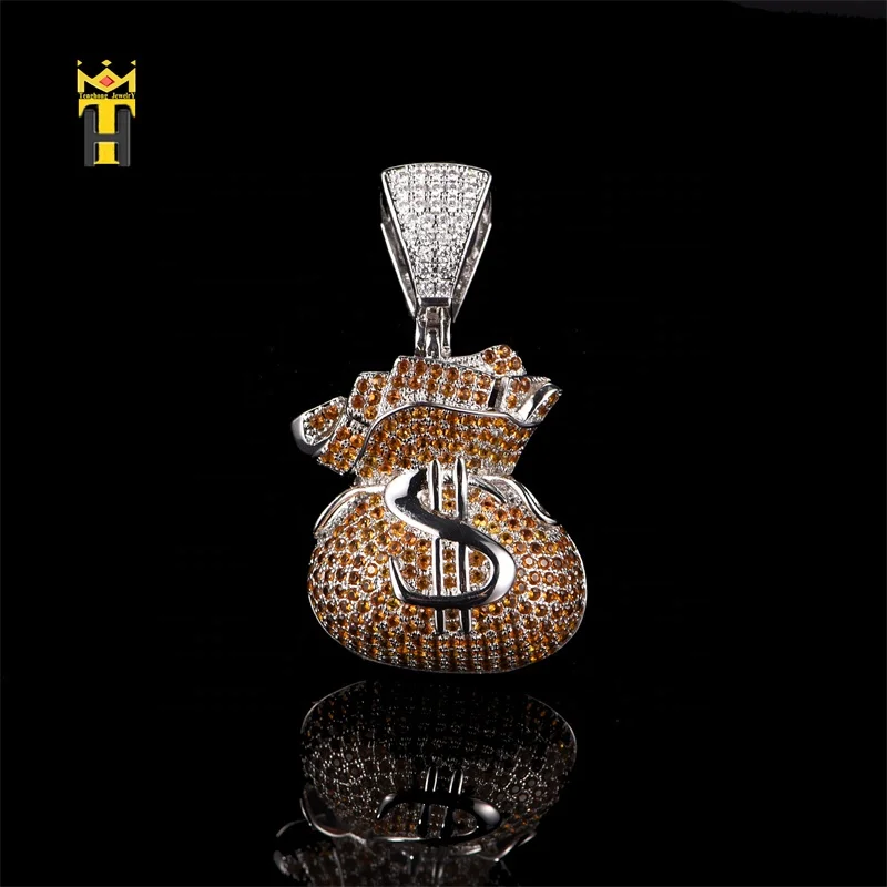 Classic US dollar money bag pendants mens hip hop icedout charms gold silver diamond moneybag pendant