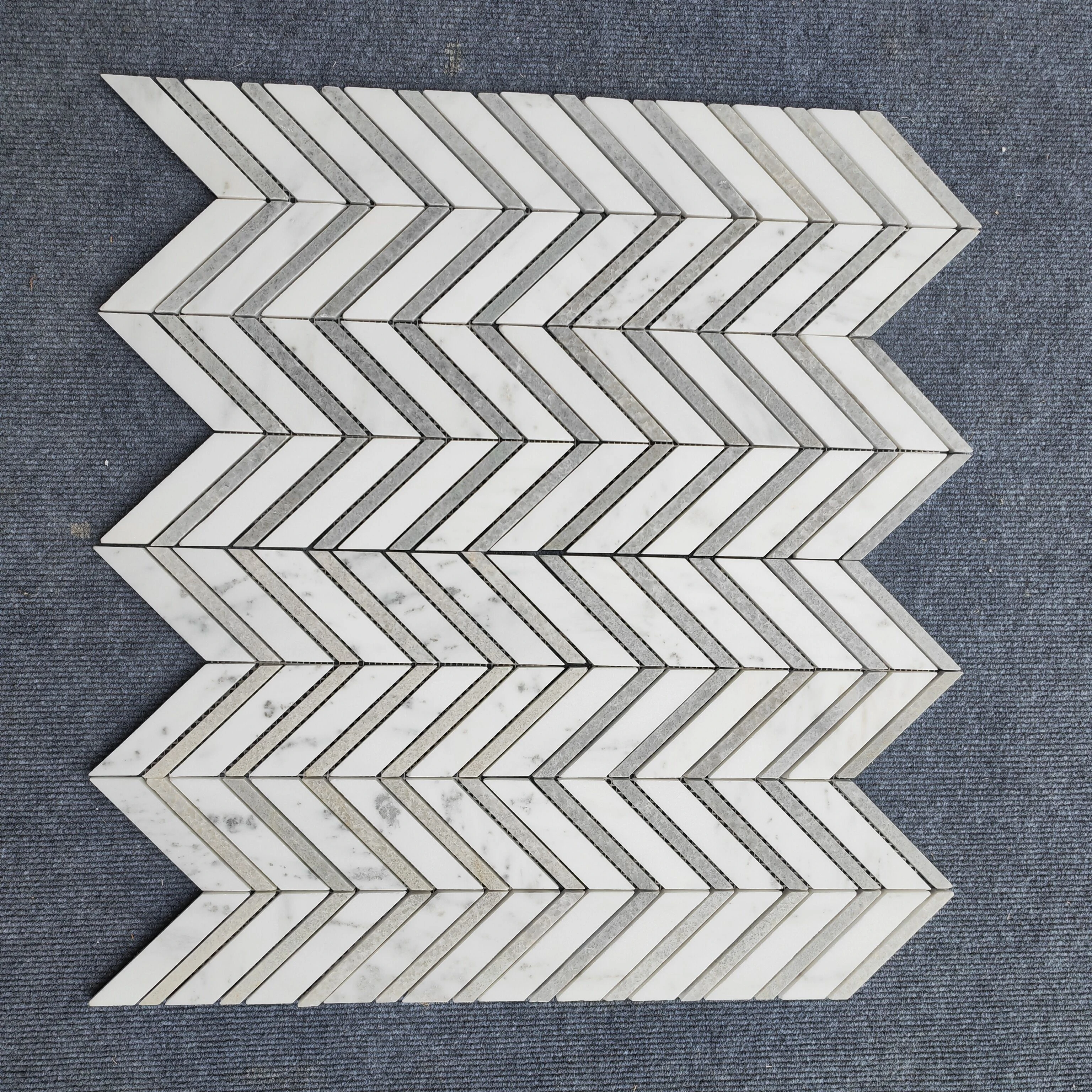 Custom Kitchen Backsplash Wall Stone Veneer Carrara Herringbone Polished White Marble Mosaic Tiles For Bathroom Floor Shower