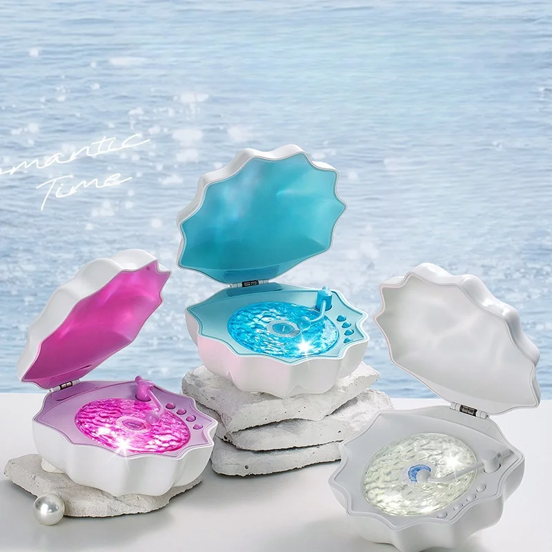 Dreamy Sea Shell Shape Music Speaker Lamp 1200mAh Rechargeable Water Ripple Aurora Projector Sleep Aid Music Night Light