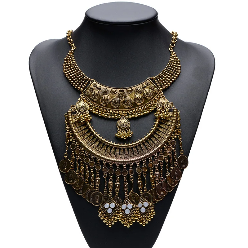 ZQA413 High quality Fashion Big Heavy Necklace Jewelry Alloy Vintage Chunky Necklaces Coin Necklace For Women
