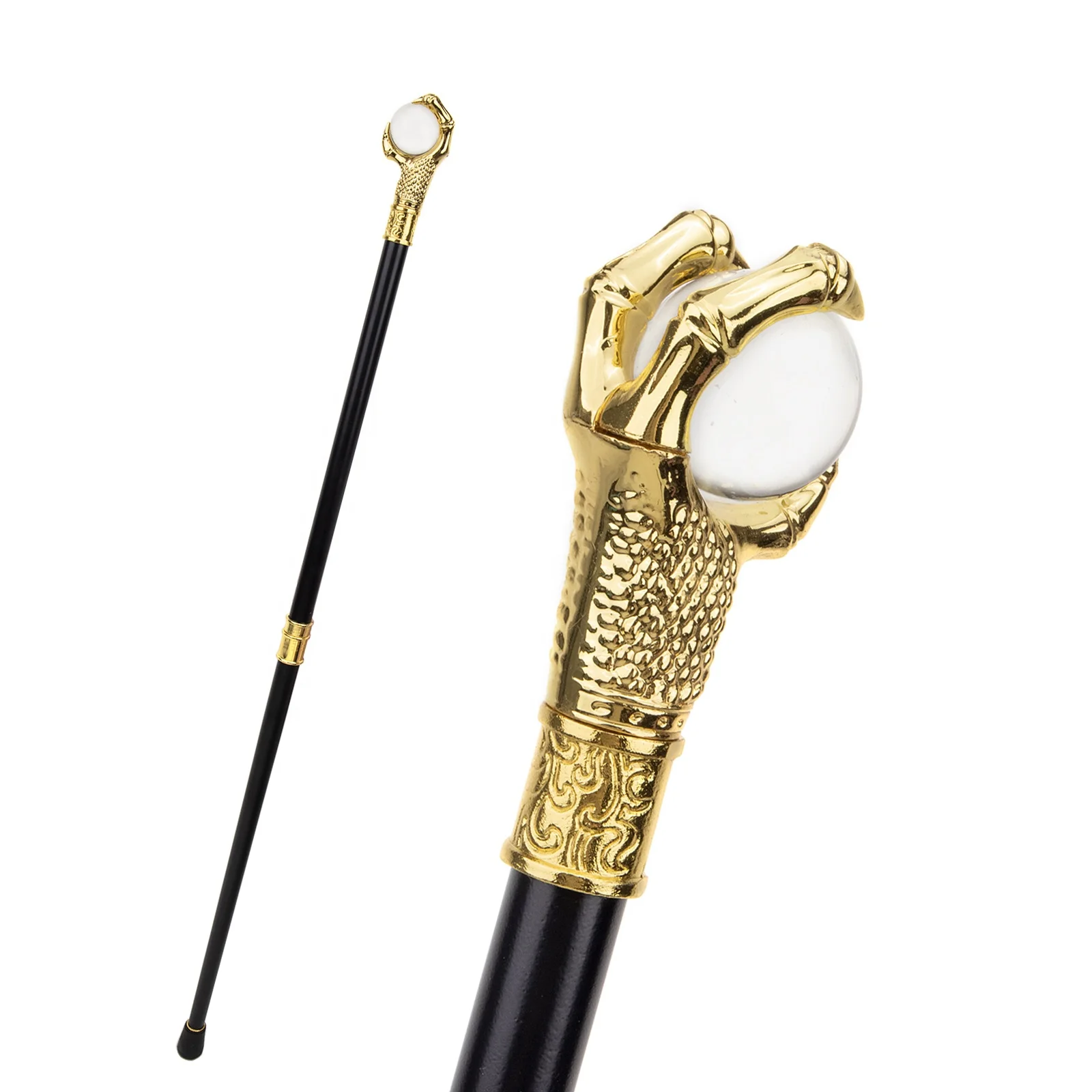 Golden Dragon Claw Grasp Glass Ball Walking Cane Fashion Decorative Walking Stick Gentleman Elegant Cosplay Knob Crosier 93cm