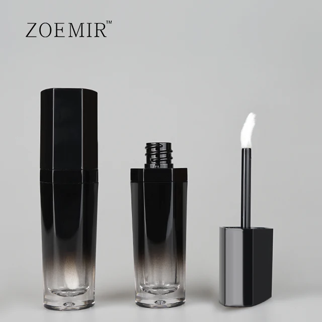 Zoemir transparent color lipgloss tube unique design black uv lip gloss tubes with brush