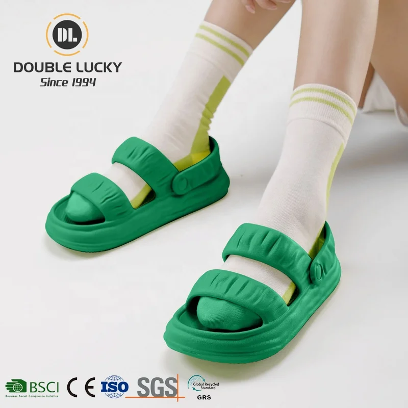 Double Lucky New Style Fashion Slides Slippers Non-slip Wear-resisting Eva Dissolving Sole Summer Designer Ladies Flat Sandals