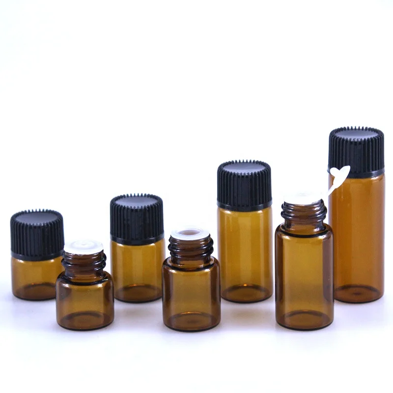 Sample essential oil test bottle 1ml 2ml 3ml 5ml trial set amber glass vial with plug