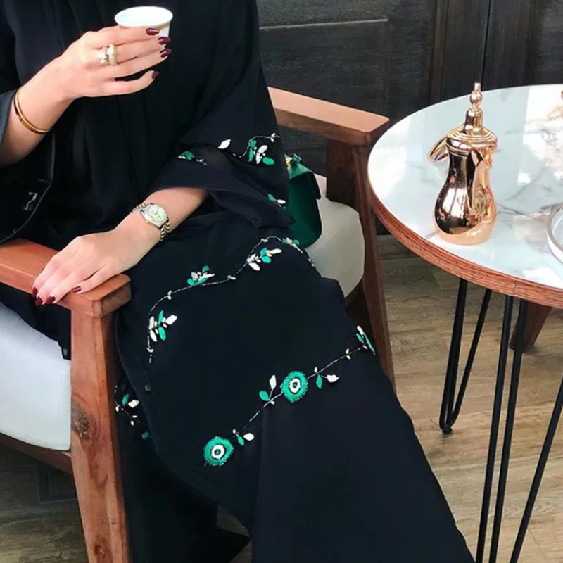 2024 New Design Open Abaya Black Arabic Luxury Handwork Pearls Embroidery Open Abaya