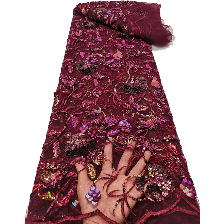 Factory Price Colorful Sequins Embroidery Fabric African French Tulle Net Lace Fabric for Garment