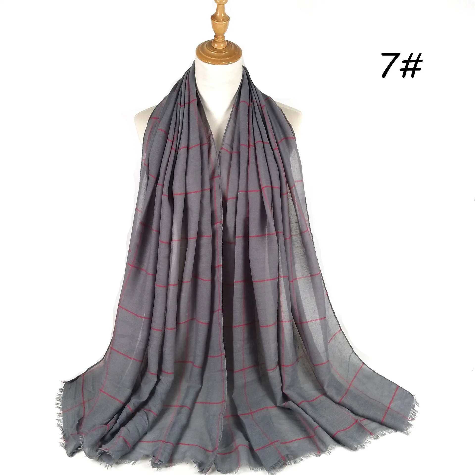 
New cotton and linen checkered scarves cotton long scarves for women monochrome manufacturers direct sales 