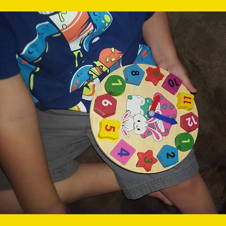 High-quality digital wooden building block clock shape sort digital clock wooden toy