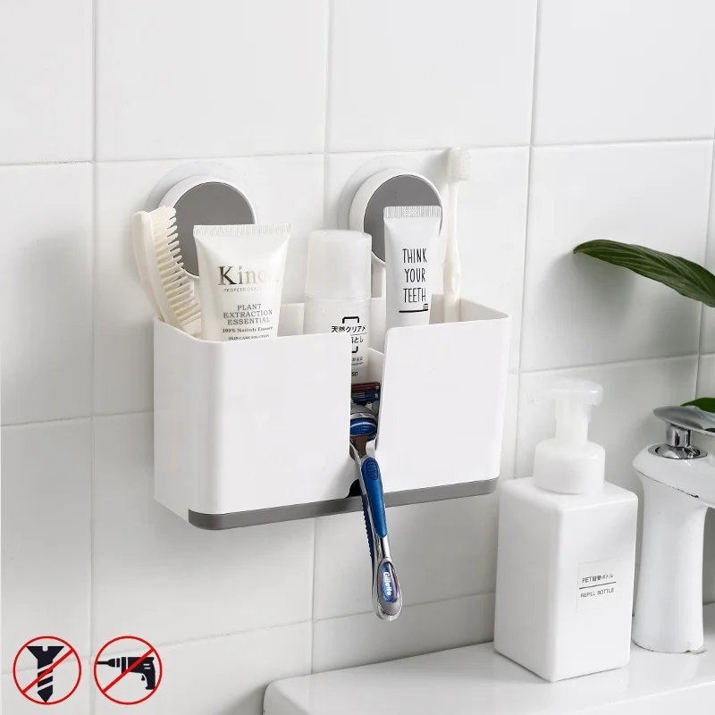 Drill-Free  Removable Multifunctional Vacuum Plastic Suction Cup Toothbrush Holder Wall Mounted For Bathroom Accessories