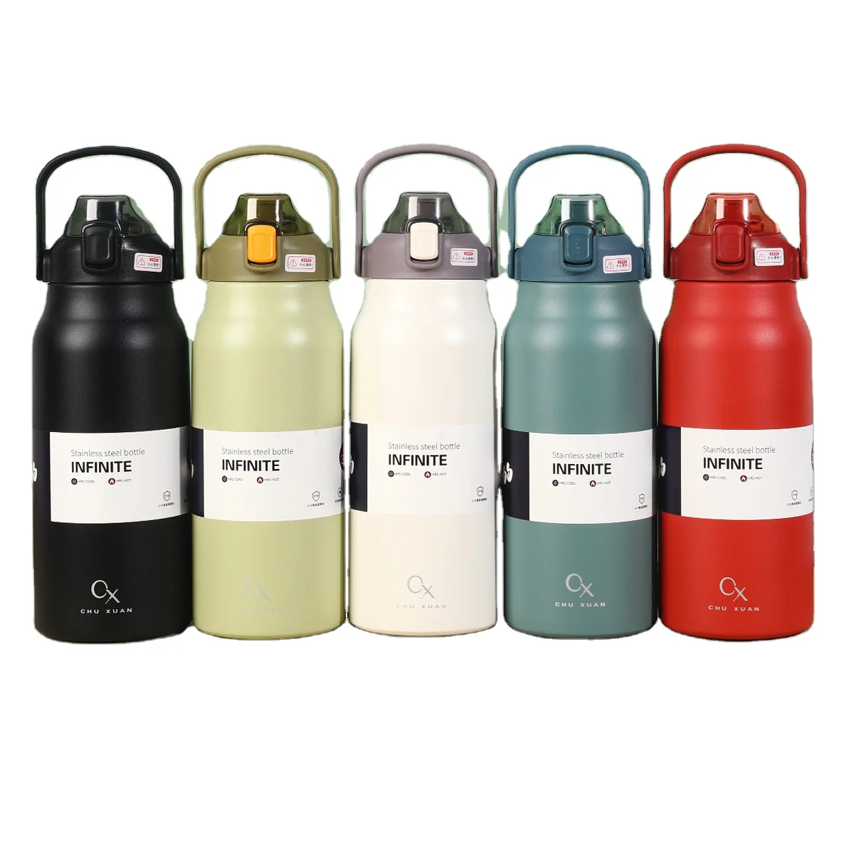 Large Capacity 1.3L/1.7L Stainless Steel Vacuum Belly Bottle Easy Carry Sport Thermos Strong Handle & Flip Top Lid High Thermal