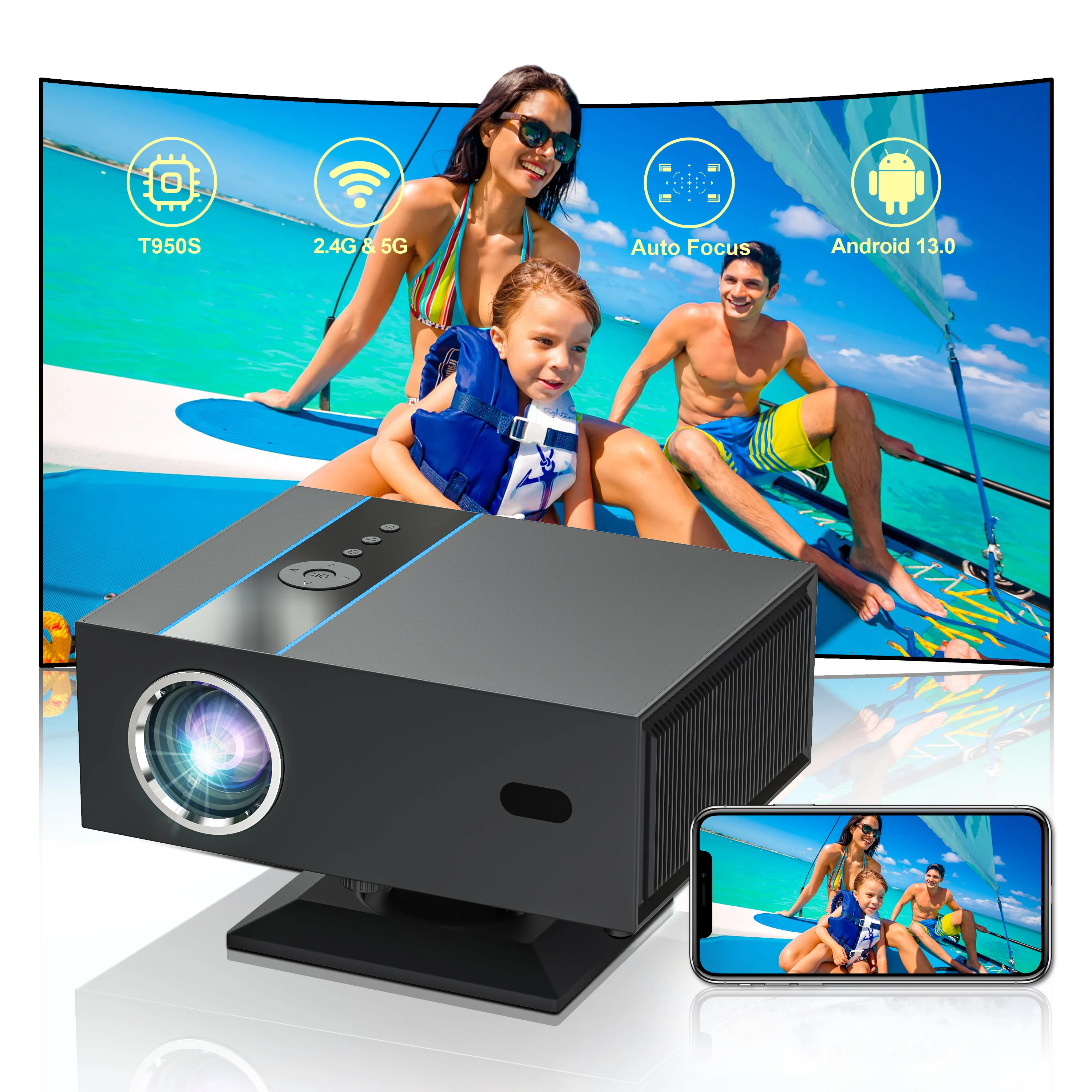 XNANO OEM Projector X6 with Stand Rotating Auto Focus Android 13 1080P Video TV Projector Indoor Outdoor Office Classes