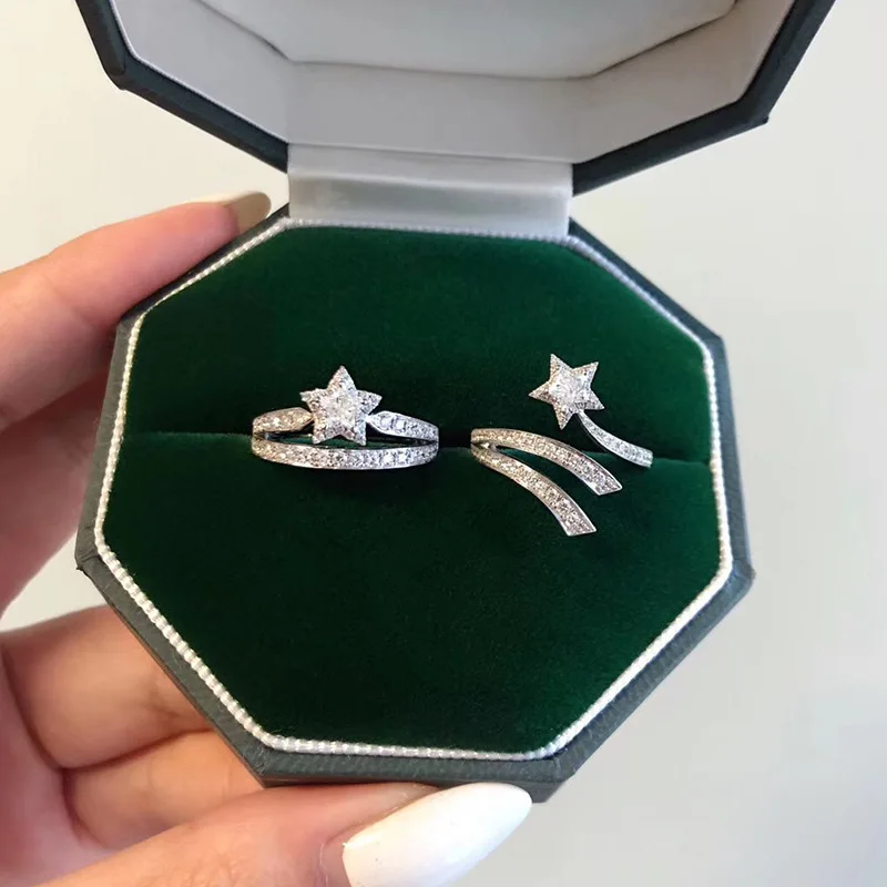 2021 Handmade Elegant moon and stars stainless steel engagement diamond ring female rings