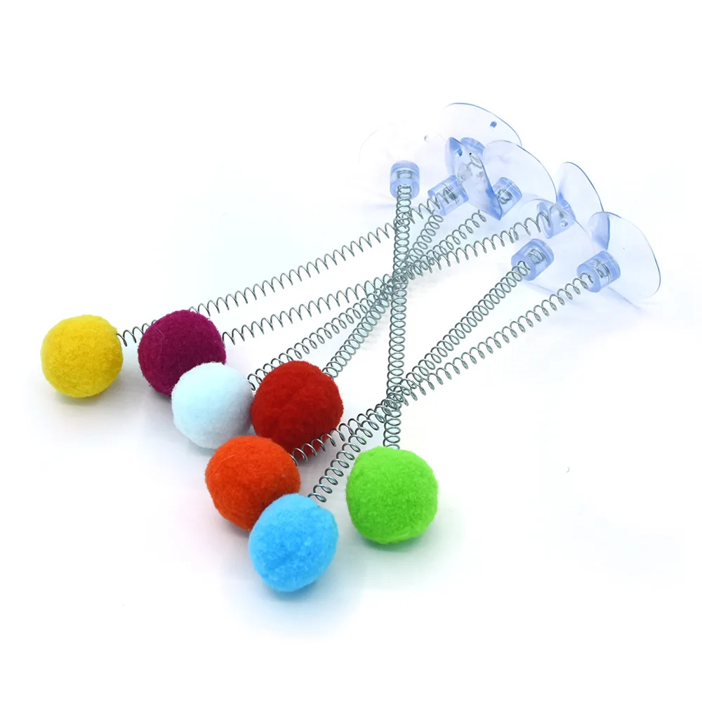 Wholesale Spring Suction Cup Plush Ball Interactive Fun Plush Stick Pet Cat Plush Ball Toys