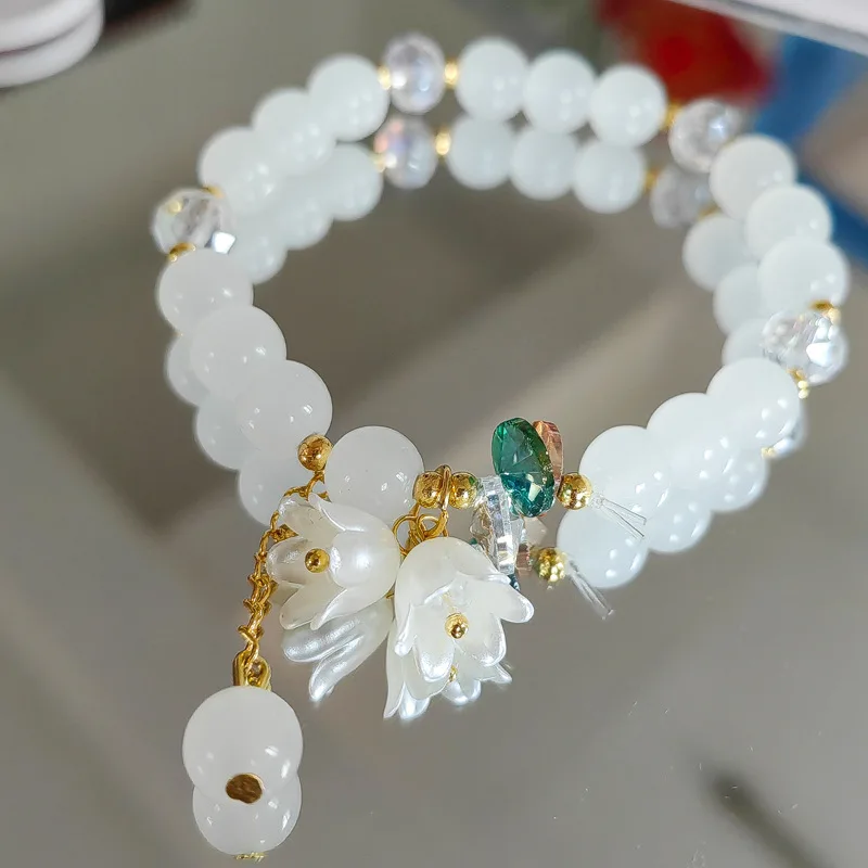 New trendy cream two-color lily of the valley bracelet female explosive bracelet jewelry crystal flower bracelet