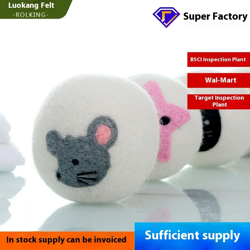 Factory Direct Supply White Gray Fluffy Wool Dryer Balls Absorbent Moisture Felt Clothes Cleaner Packaged in Cotton Bag