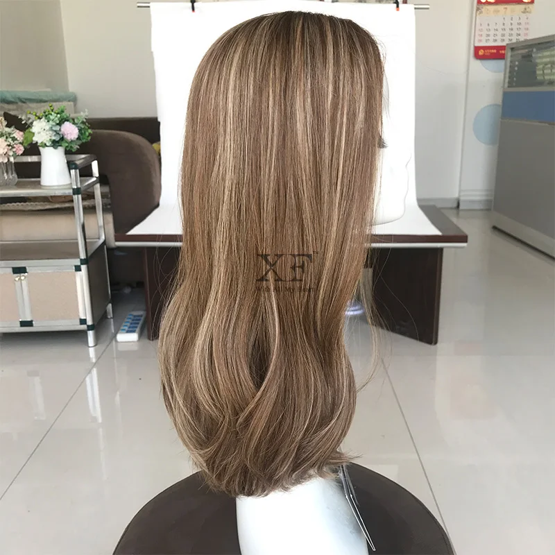 
Ash Blonde Balayage Highlights Color 100% European Human Hair Transparent Swiss Lace Top Kosher Wigs With Bleached Knots 