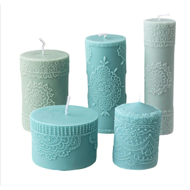 Retro Lace Cylindrical Silicone Candle Mold Gypsum Ornaments Home Decorations Casting Mould DIY Aromatherapy Candle Making Tool