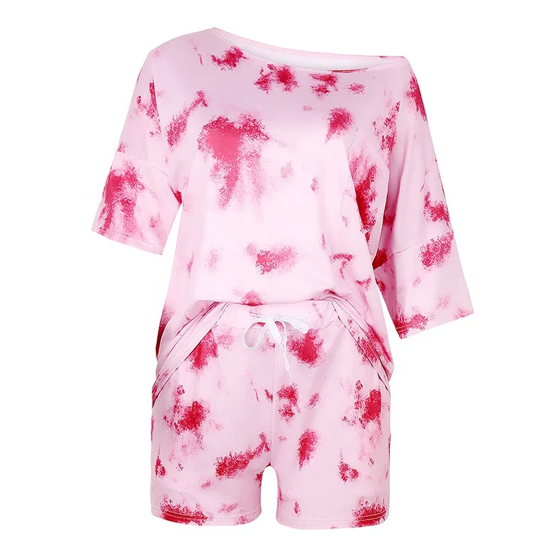 2022 new arrivals women summer vintage clothing  loose fit two piece tie dye tracksuit 2 piece short sets