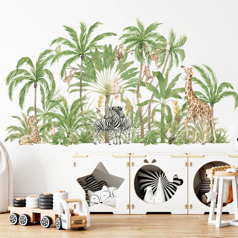 New Design Jungle Wall Sticker Elephant Lion Panda Murals Living Room Decorative Wallpaper Self Adhesive TV Background Decals