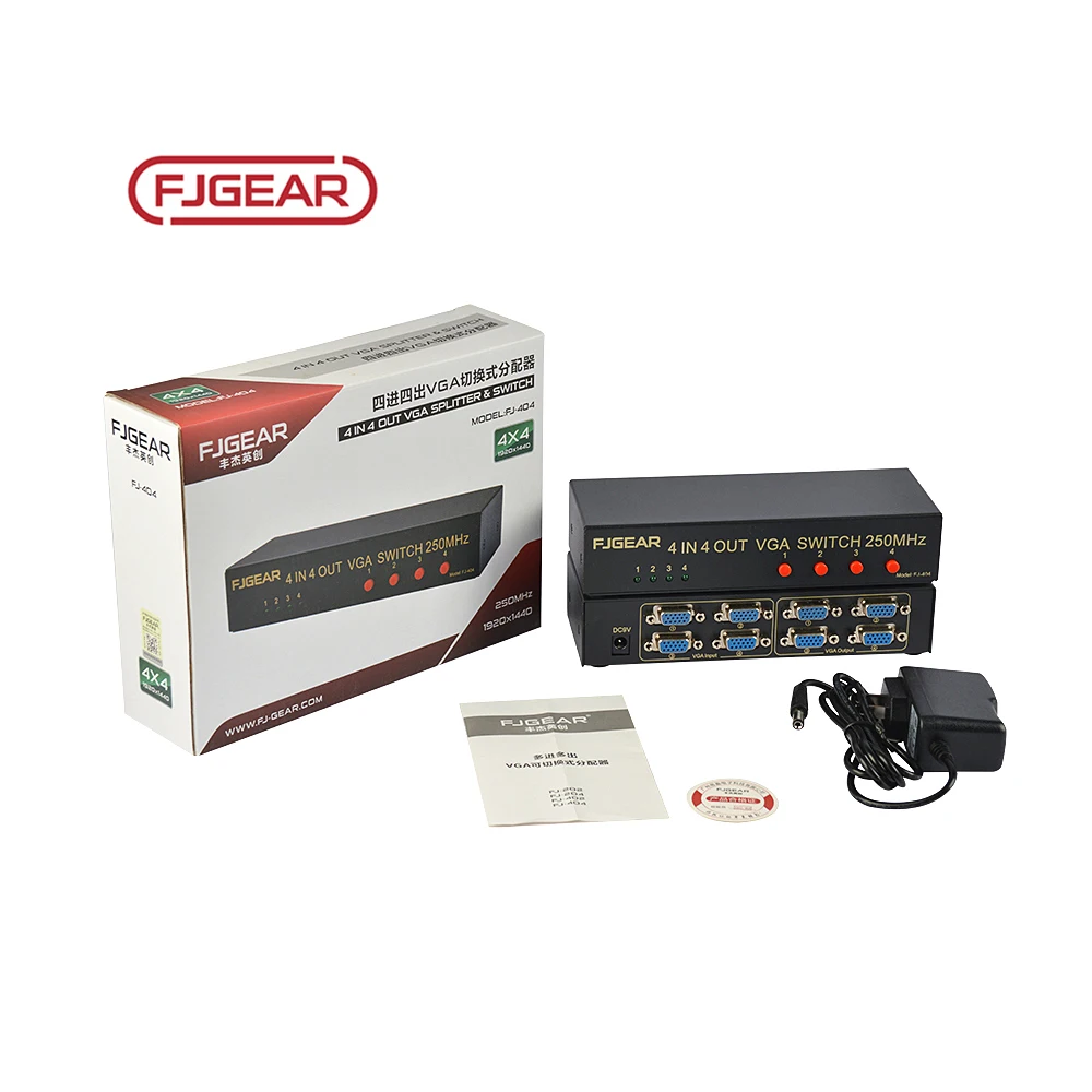 FJ-404 VGA Switching 1.4 in 4 out Video Splitter & Converter with up to 30m Transmission Distance