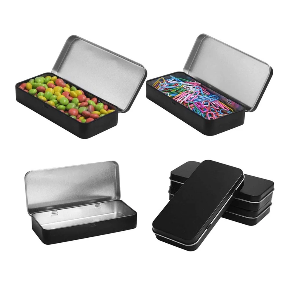 Custom printed small size square rectangular cosmetic candy embossed metal packaging tin box with hinged lid