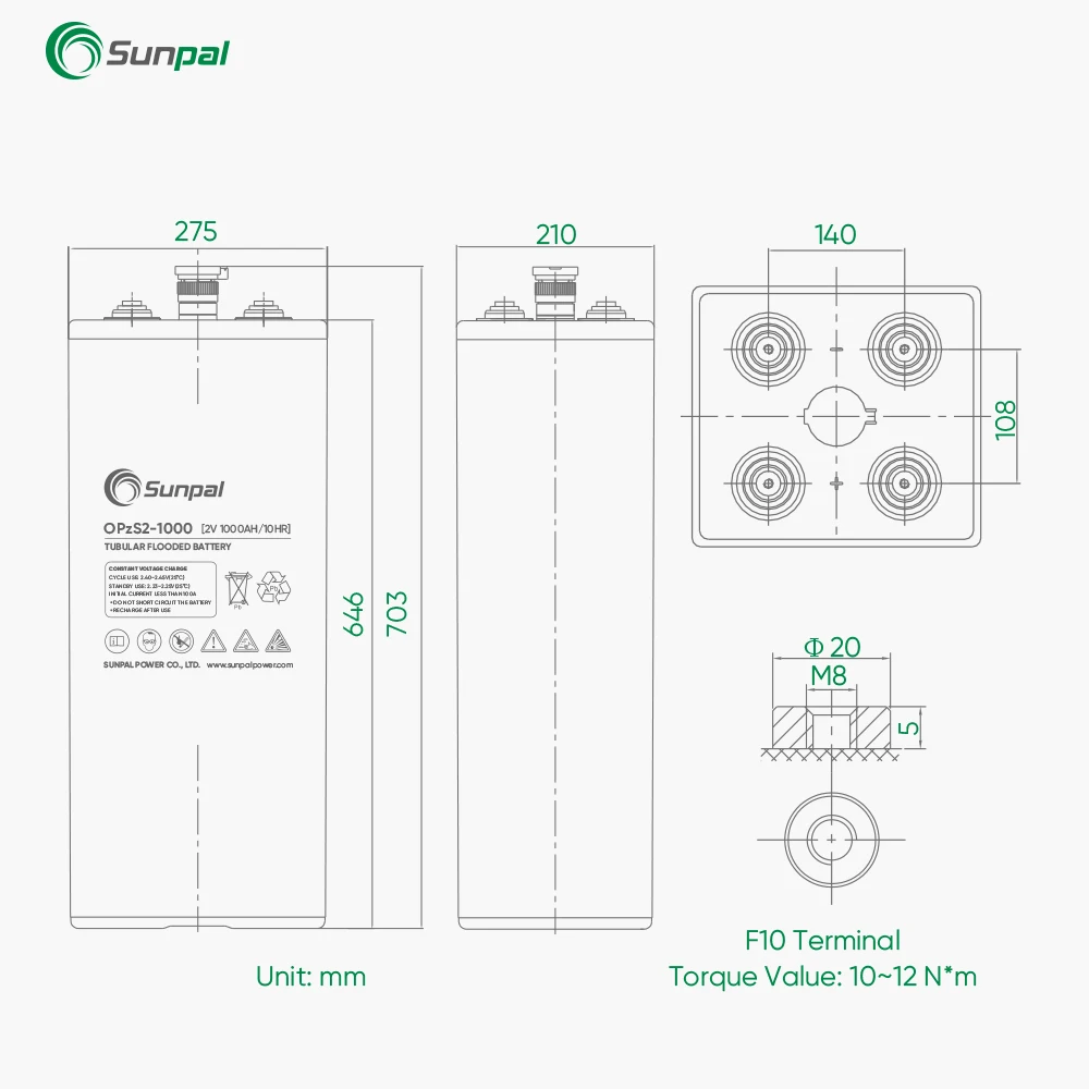 Lead Acid Batteries 2 Volt 2000Ah  800Ah 1000Ah 1500Ah OPzS Flooded Tubular GEL Battery