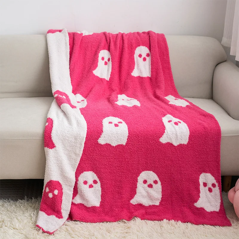 Halloween soft plush blanket double sided fleece knit ghost print reversible flannel jacquard ghosts patterned blankets throws