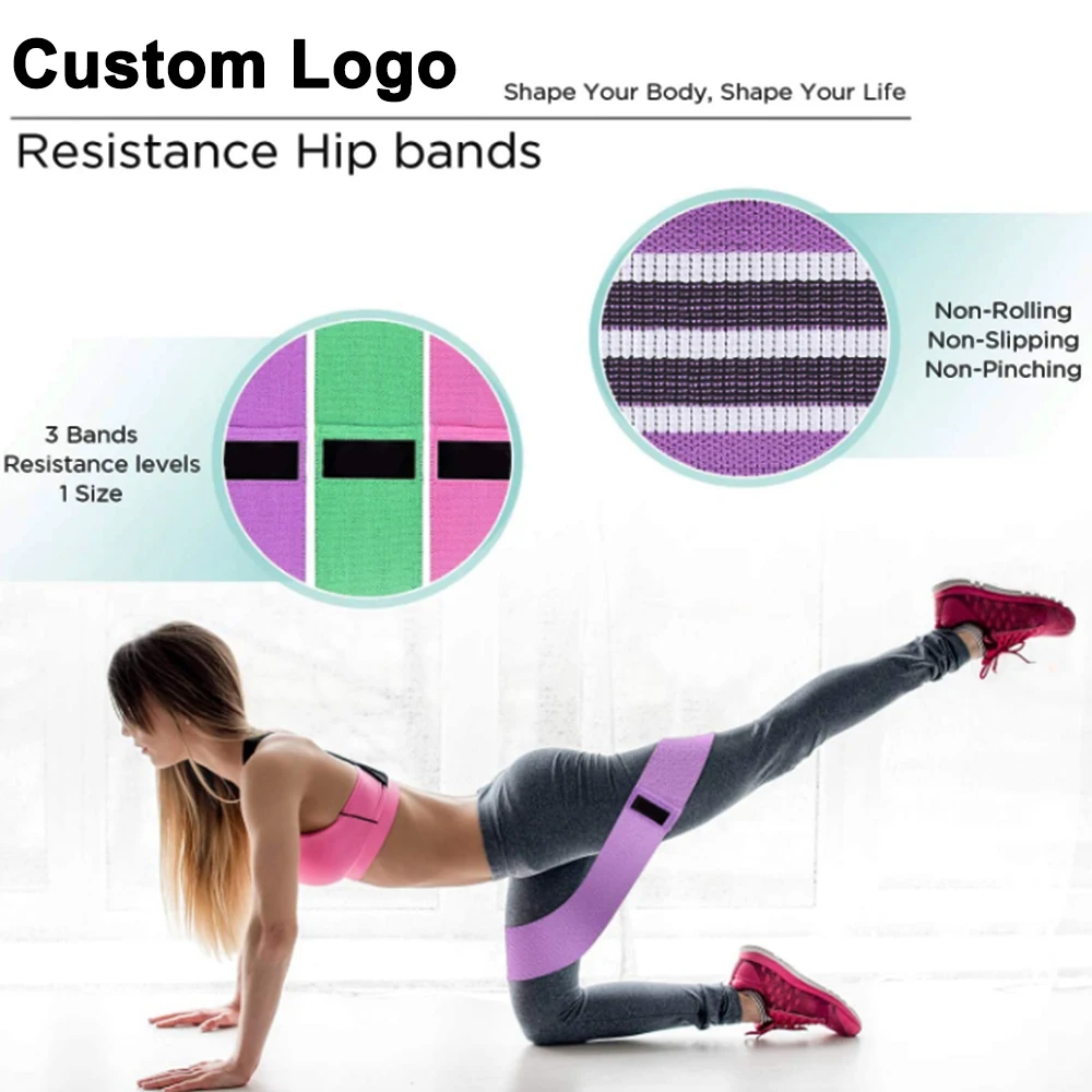 Factory Wholesale Non Slip Exercise Fabric Hip Bands, Wide Elastic Workout fitness resistance Bands.