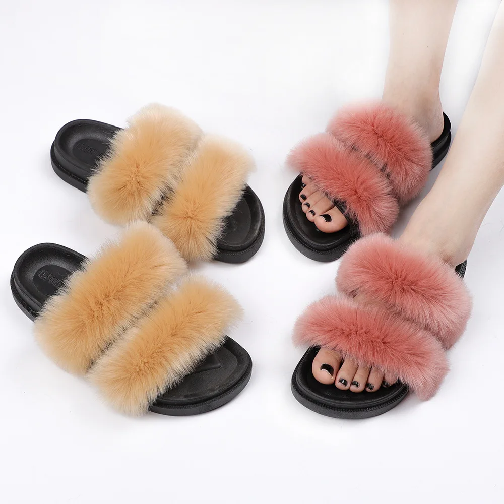 
Ladies Flat Slippers Indoor Beach Fur Casualminimalist Slippers For Women 