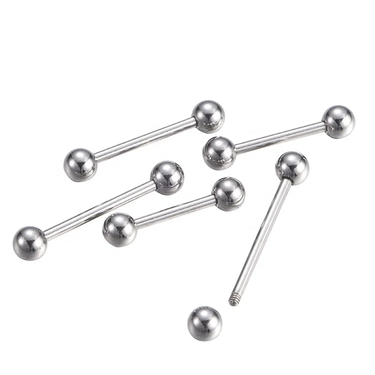 ASTM F136 Titanium Piercing Jewelry Externally Threaded 14G Tongue Barbell Tongue Ring