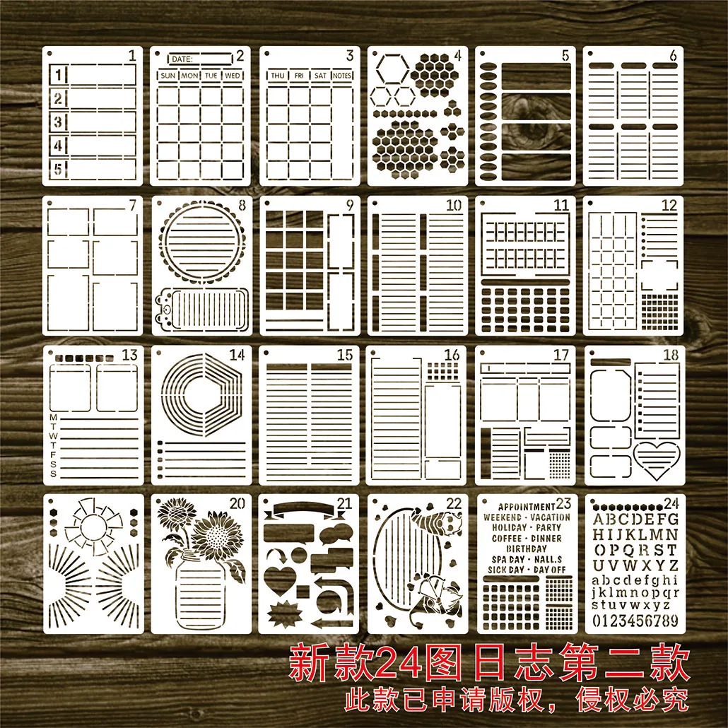 Best Seller Customized Planner Diary Letter Number Template 5x7 Inch Plastic Drawing Stencil